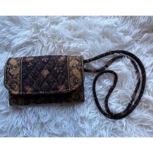 Quilted Crossbody Wallet Floral Paisley Pattern Multiple Slots Foldover